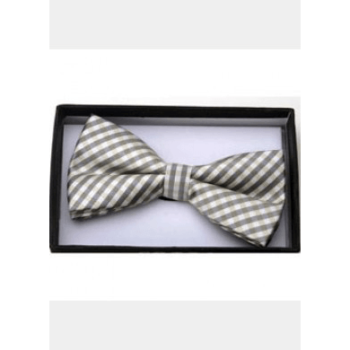 White, Beige & Grey Plaid Bow Tie