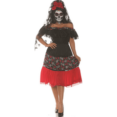 Black & Red Skull Senorita Day of the Dead Women's Costume