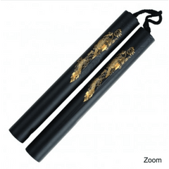 12" Foam Black Nunchaku w/ Gold Dragon Print