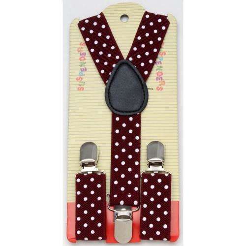 Burgundy & White Dots Kids Suspenders