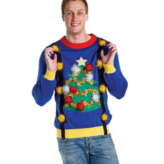 Men's Ugly Christmas Tree Christmas Sweater w/ Suspenders