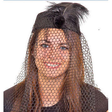 Black Felt Pill Box Hat w/ Veil and Feather