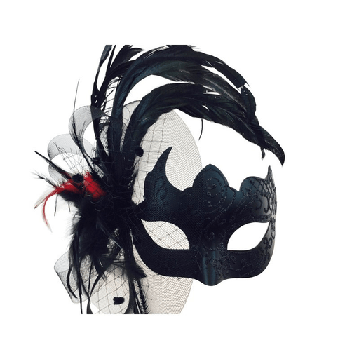 Venetian Mask with Feather and Net Fascinator