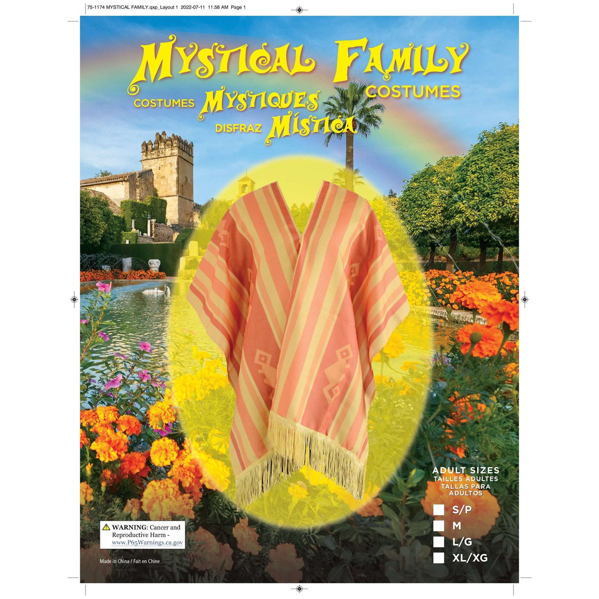 Yellow Ochre Striped Poncho Adult Costume