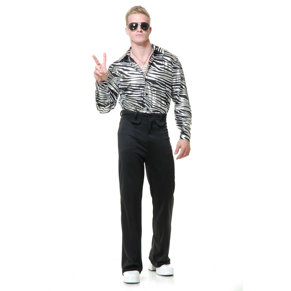 Silver Zebra Print Disco Shirt Adult Costume