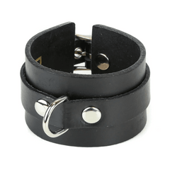 Hair Metal Black Leather Cuff Bracelet