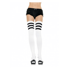 White & Black Athletic Striped Thigh High Socks