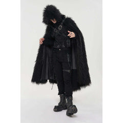 Gothic Black Fur Long Hooded Cape