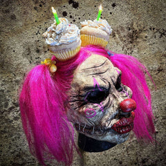 Cupcake Pink Hair Light Up Moving Jaw Scary Clown Mask