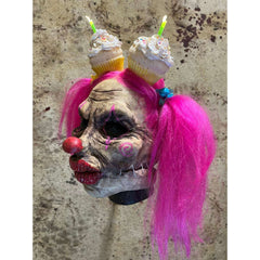 Cupcake Pink Hair Light Up Moving Jaw Scary Clown Mask