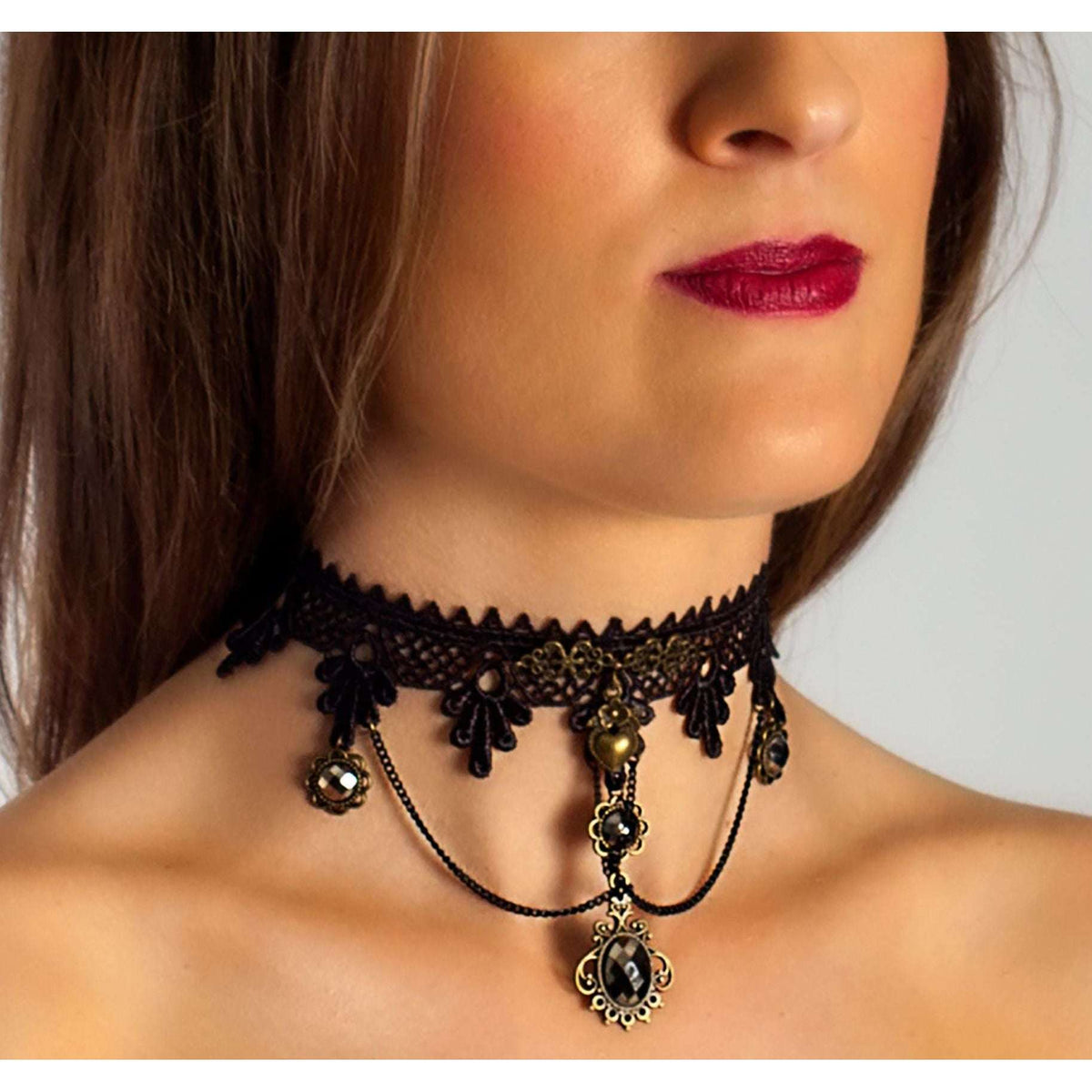 Black Gothic Heart Lace Choker