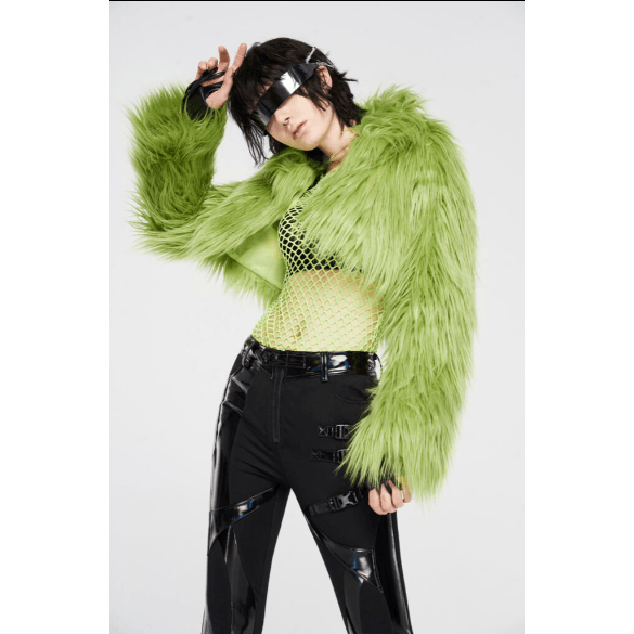 Punk Rave Simple Punk Green Faux Fur Cropped Coat