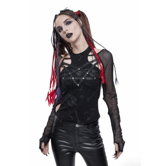 Pentagram Strapped Mesh Sleeves Top