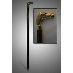 Brown Wooden Cane with Gold Horse Topper