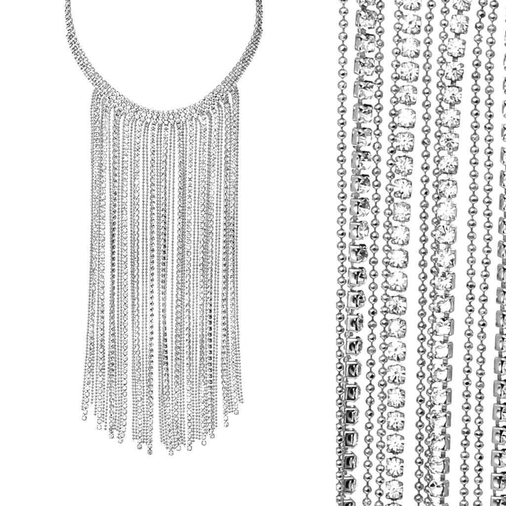 Silver Rhinestone Choker with Tassels