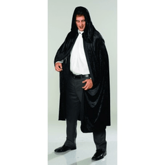 Long Black Crushed Velvet Adult Hooded Cape