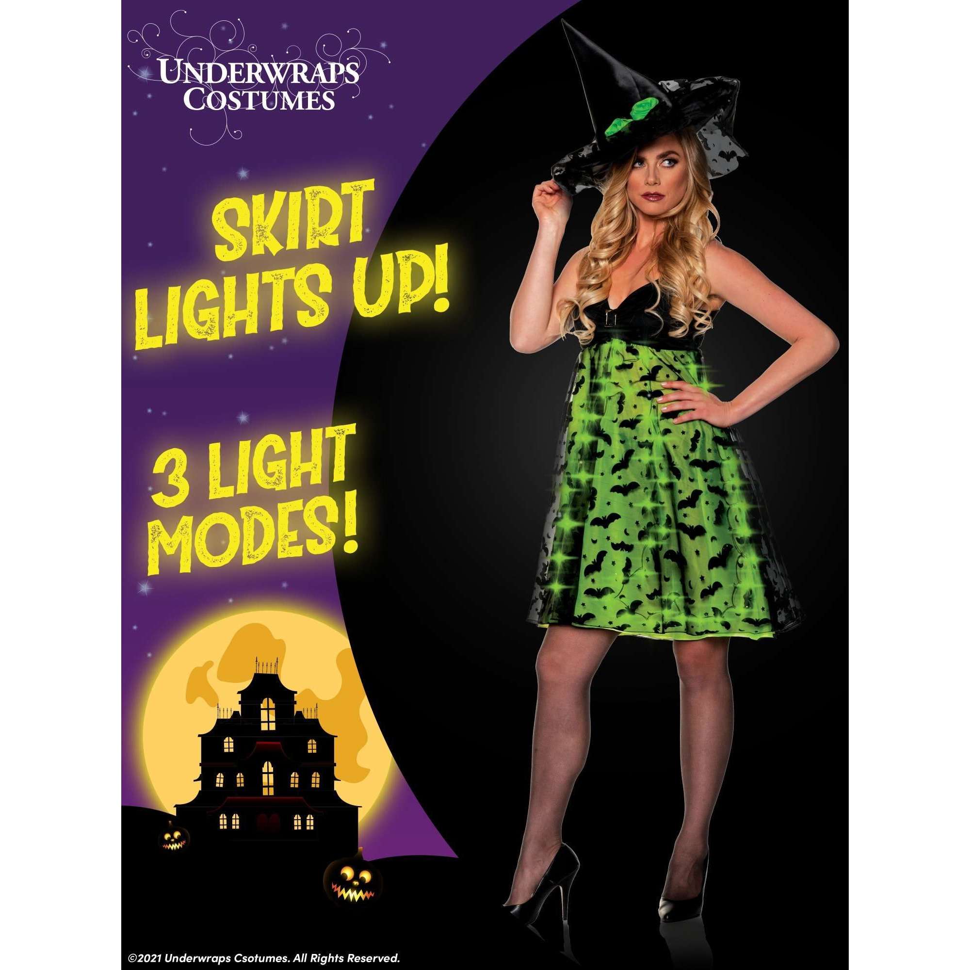 Bibity Witch Green & Black Light Up Women's Costume & Hat