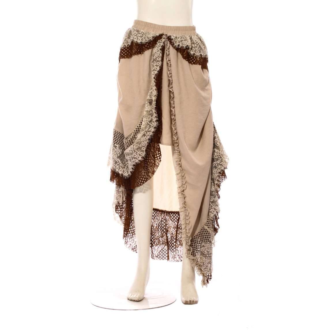 Steampunk Beige High Low Drape Skirt-M/L