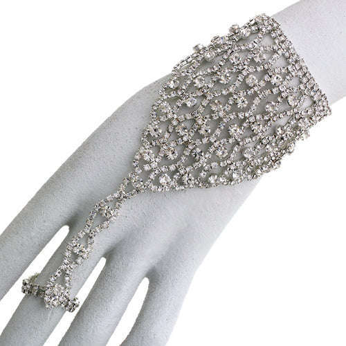 Rhinestone Hand Bracelet w/ Attached Ring