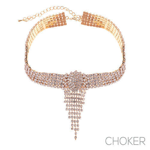 Rhinestone Fringe Choker