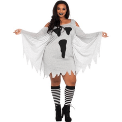 Plus Jersey Ghost Long Sleeved Halloween Adult Dress