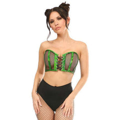 Lavish Green Holo Fishnet Lace Up Short Bustier