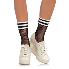 Athletic Striped Fishnet Ankle Socks