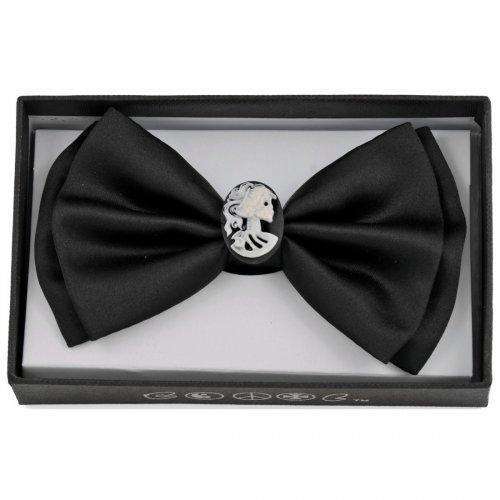 Solid Black Cameo Bow Tie