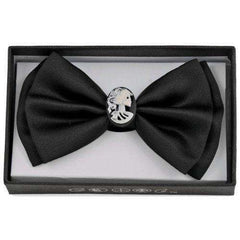 Solid Black Cameo Bow Tie