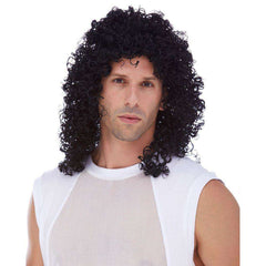 Curly Black Shoulder Length Rocker Wig