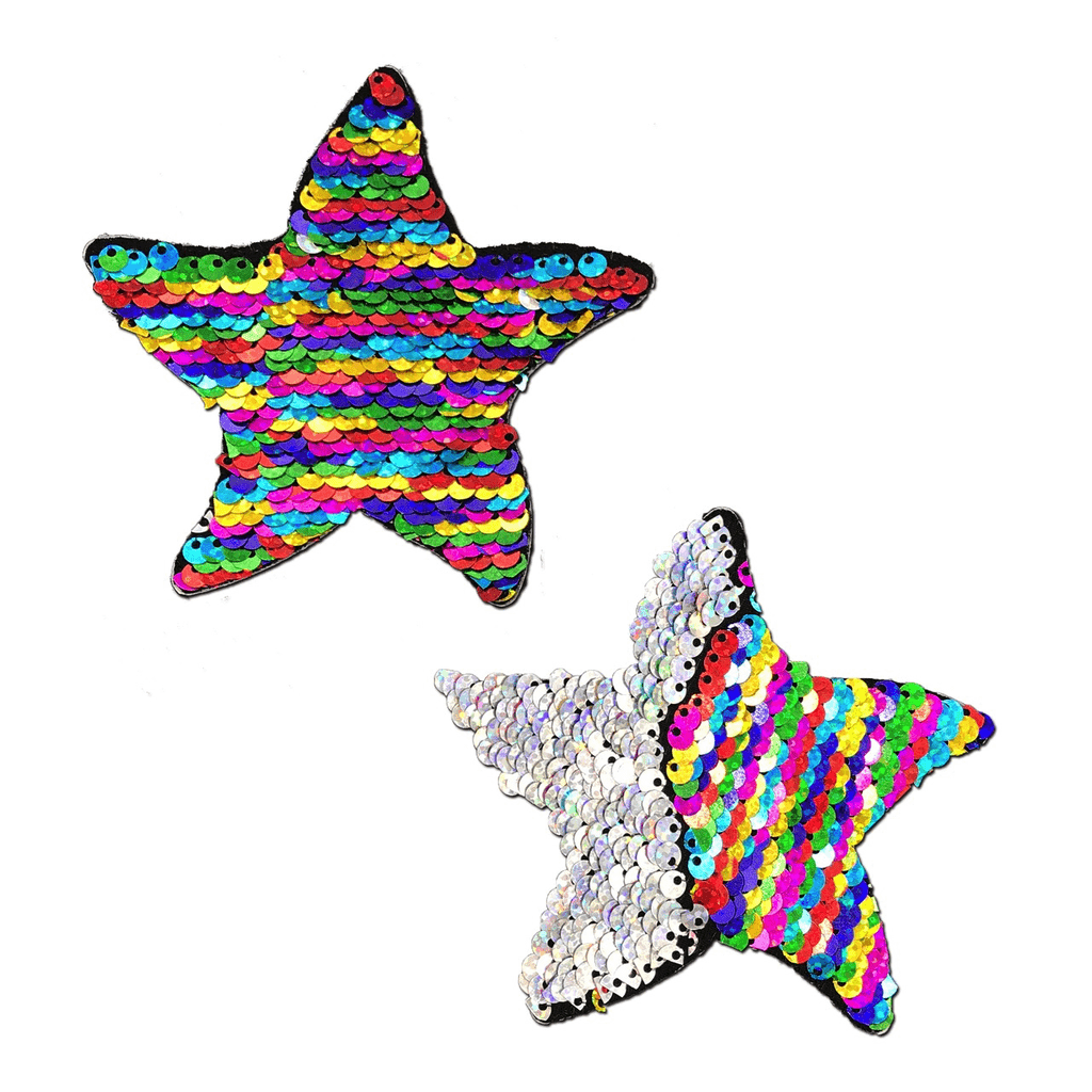 Rainbow & Silver Flip Sequin Starfish Nipple Pasties