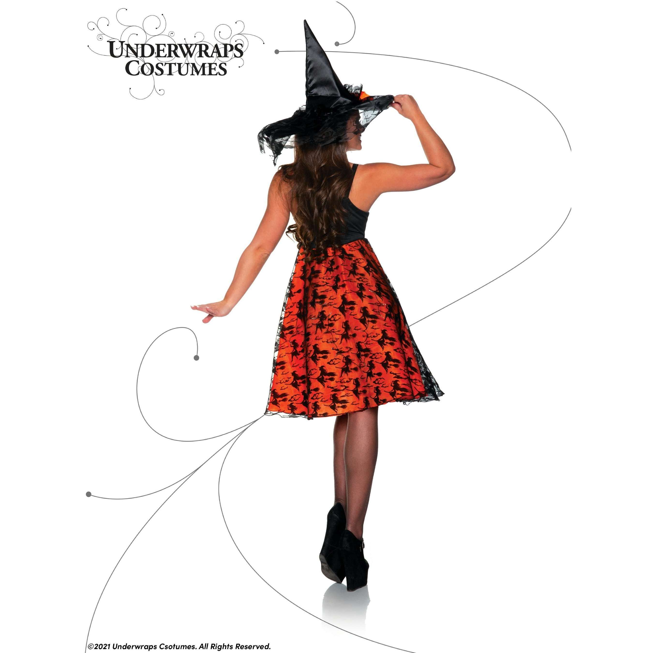 Bobbity Black & Orange Witch Light Up Skirt Women's Adult Costume w/ Witch's Hat