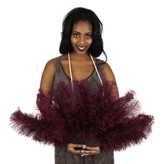 Burgundy Ostrich Floss Fan