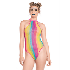 Rainbow Striped Halter Bodysuit