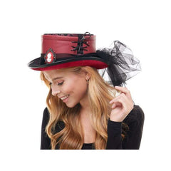 Veiled Red Cameo Top Hat