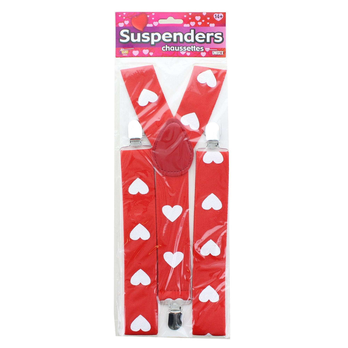 Red Valentines Day White Heart Print Susupenders