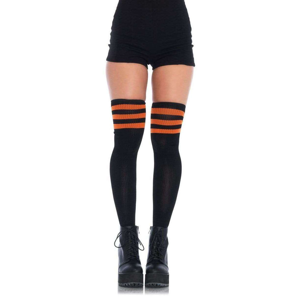 Black & Orange Athletic Striped Thigh High Socks