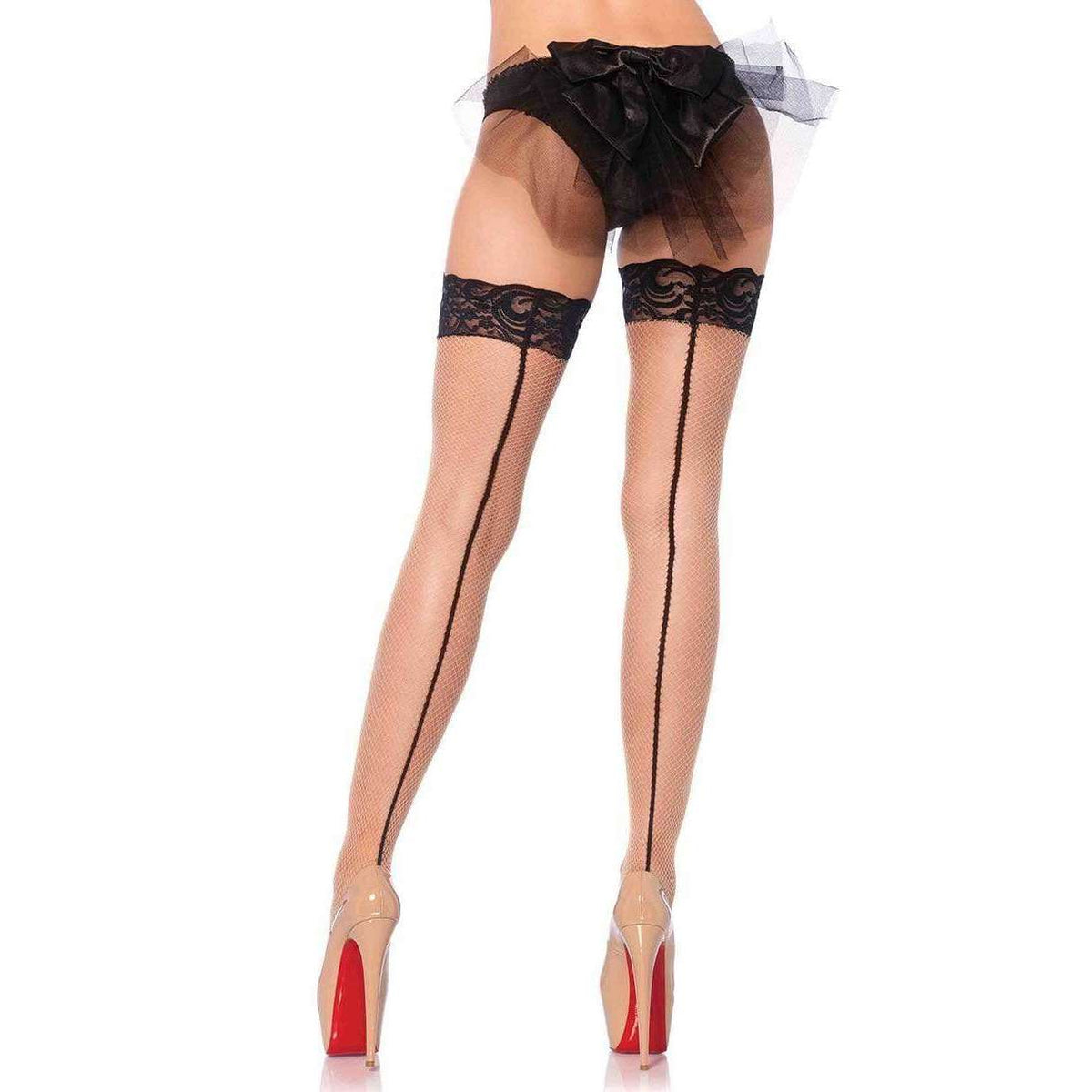 Stay Up Lace Top Backseam Fishnet Thigh Highs