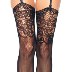 Lace Top Black Fishnet Stockings