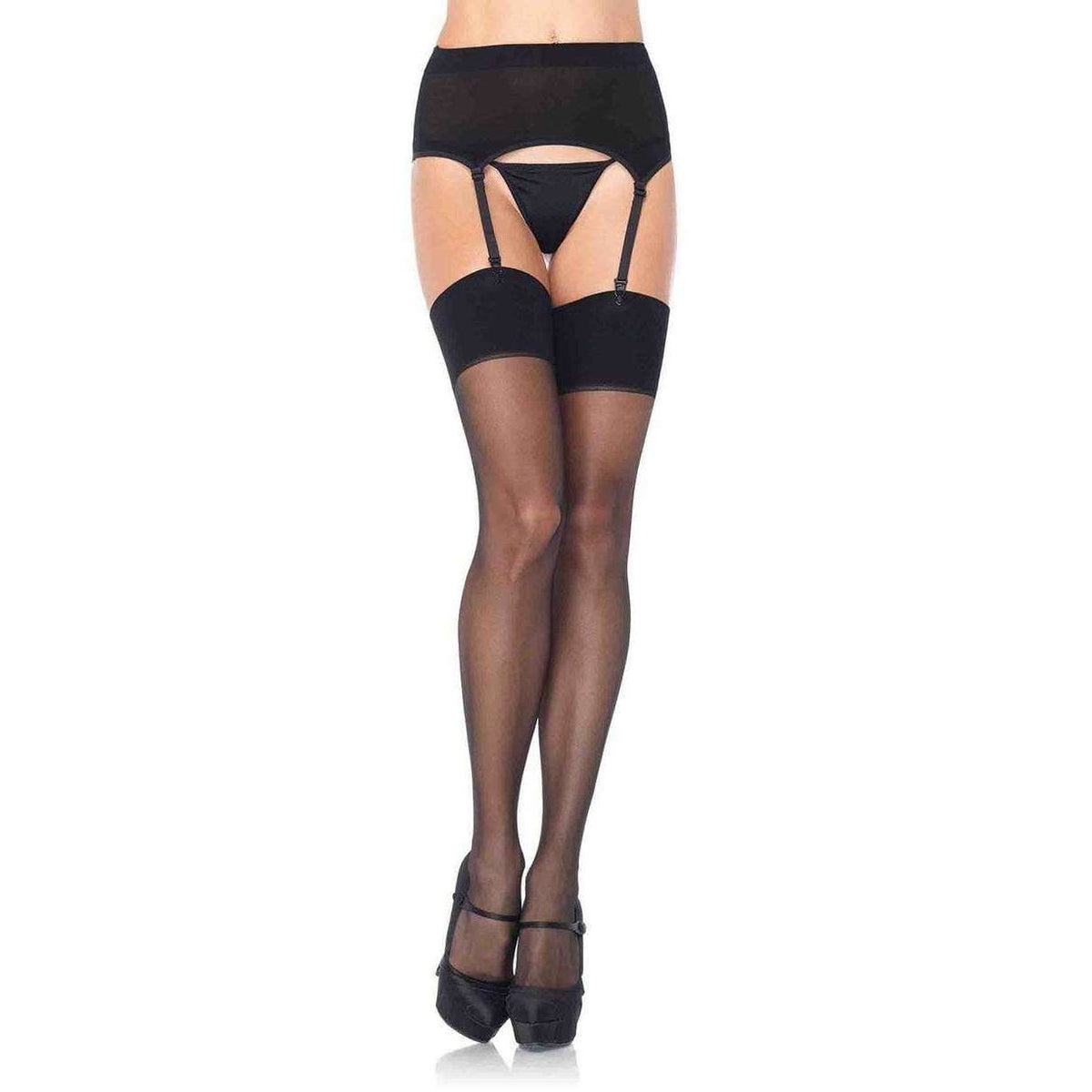 Black Standard Spandex Sheer Garter Belt & Stocking