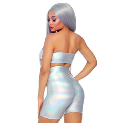 Holographic Spandex Bandeau & Bike Shorts Set