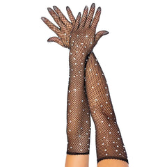 Rhinestone Fishnet Opera Length Gloves