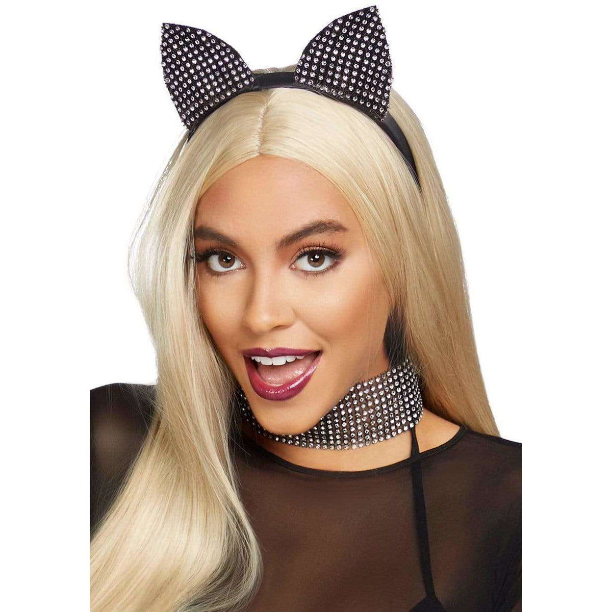 Rhinestone Cat Ear Headband & Choker