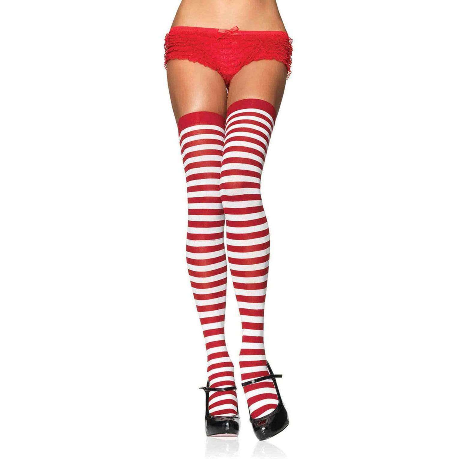 Nylon Striped Thigh High Stockings