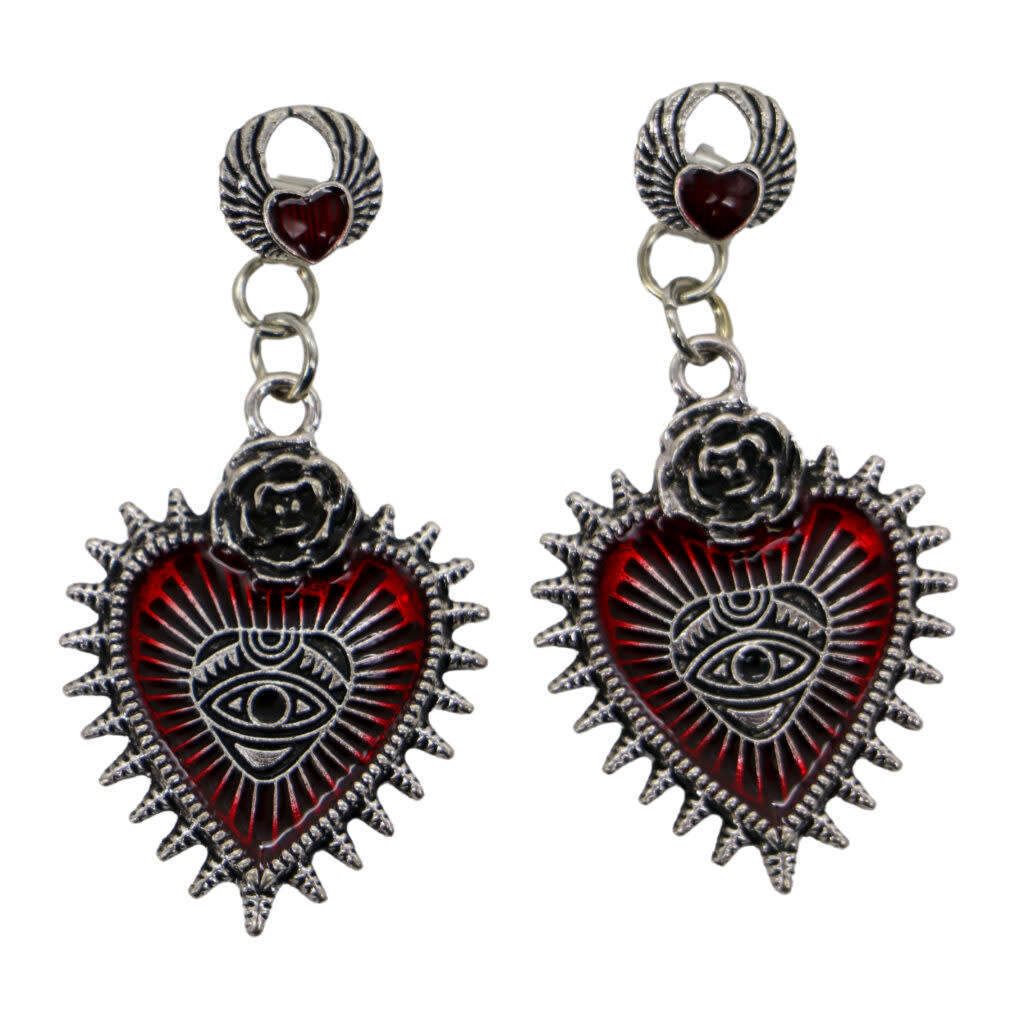 Rose Thorn Red Heart Earrings