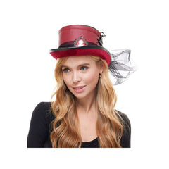 Veiled Red Cameo Top Hat