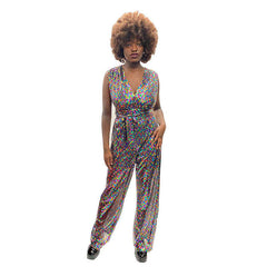 Classic 1970s Disco Rainbow Jumpsuit Women's Costume