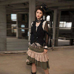 Tiered Green Steampunk Skirt & Grommet Belt