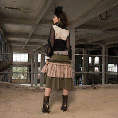 Tiered Green Steampunk Skirt & Grommet Belt