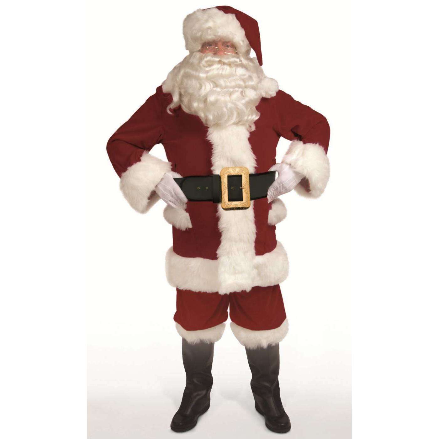 Crimson Velvet Deluxe Santa Suit with Matching Overalls Adult Costume